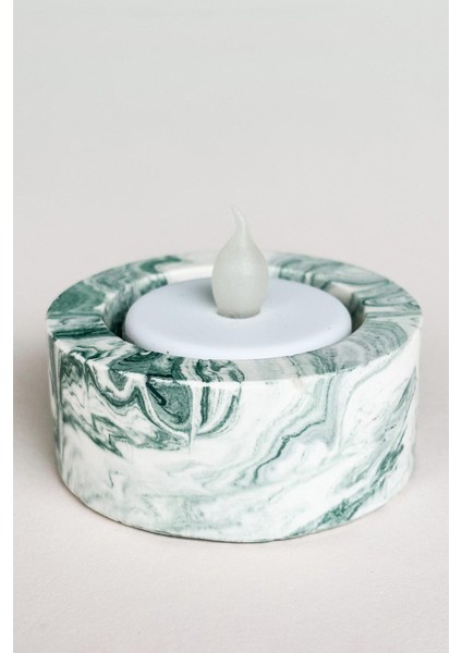 El Yapımı Mermer Desenli Yeşil Beton Tealight Mumluk | Minimal Dekoratif Mumluk 3 Adet modelleri