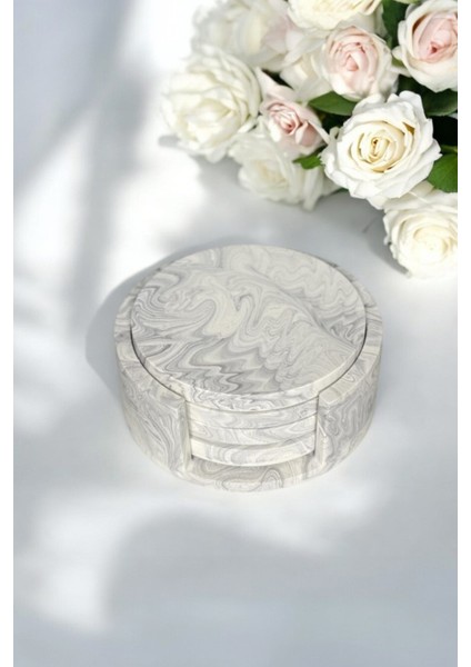 Modern Mermer Desenli 4’lü Beton Bardak Altlığı & Organizer | Minimalist Dekoratif Altlıklar fiyatları