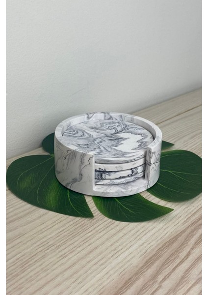 Modern Mermer Desenli 4’lü Beton Bardak Altlığı & Organizer | Minimalist Dekoratif Altlıklar modelleri