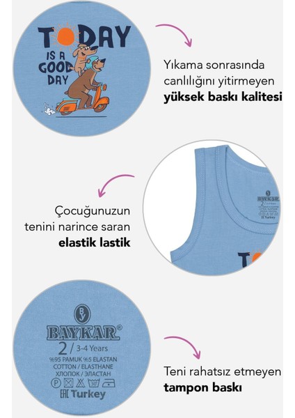 Erkek Çocuk Pamuklu Bisiklet Yaka Baskılı Atlet Tişört 3'lü Paket 2526 Renkli fiyatları