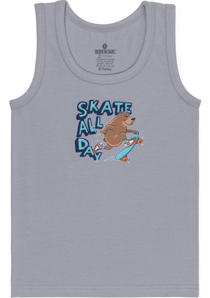 Erkek Çocuk Pamuklu Bisiklet Yaka Baskılı Atlet Tişört 3'lü Paket 2526 Renkli fırsatları