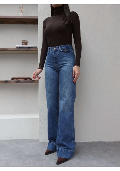 Ön Cep Görünümlü Geniş Paça Jean