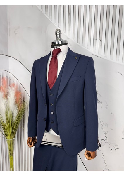 Slim Fit Çift Düğme Yelekli Takım Elbise fırsatları