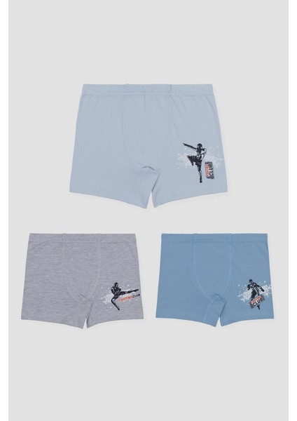 Erkek Çocuk Pamuklu Baskılı Rahat Kesim Likralı Boxer 3'lü Paket 3522 Renkli