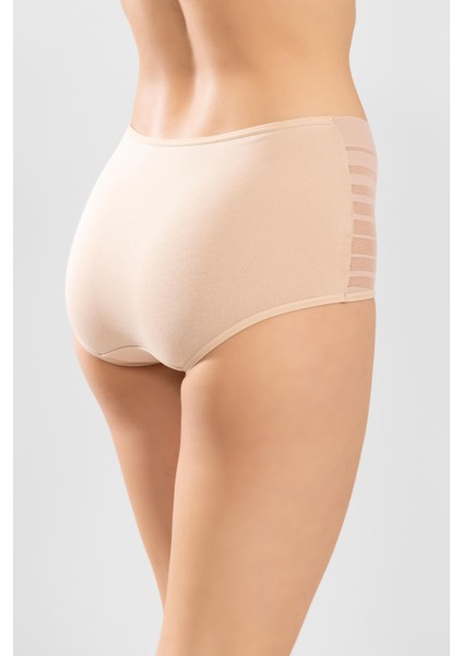 Kadın Yüksek Bel Pamuklu Transparan Detaylı Bato Külot 3'lü Paket 8261 Ten Rengi modelleri