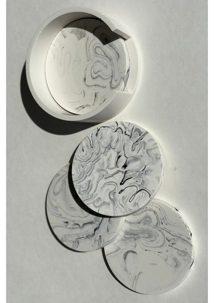 Modern Mermer Desenli 4’lü Beton Bardak Altlığı & Organizer | Minimalist Dekoratif Altlıklar fırsatları