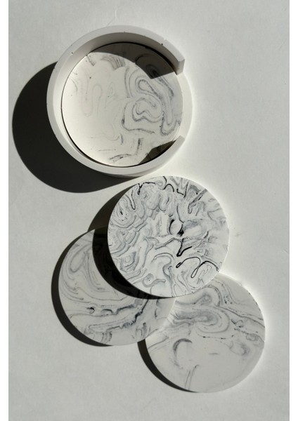 Modern Mermer Desenli 4’lü Beton Bardak Altlığı & Organizer | Minimalist Dekoratif Altlıklar indirimleri