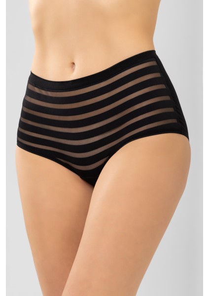 Kadın Yüksek Bel Pamuklu Transparan Detaylı Bato Külot 3'lü Paket 8261 Siyah modelleri