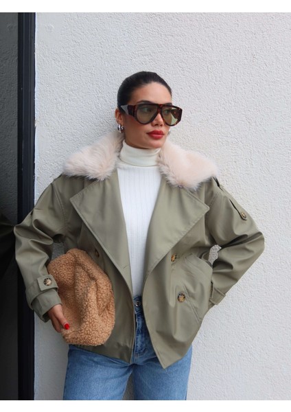 Kürk Yaka Bel Lastikli Trench fiyatları