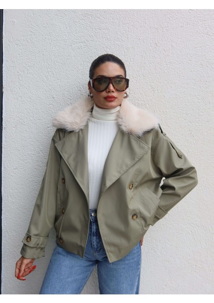 Kürk Yaka Bel Lastikli Trench fırsatları
