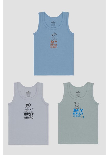 Erkek Çocuk Pamuklu Bisiklet Yaka Baskılı Atlet Tişört 3'lü Paket 2528 Renkli