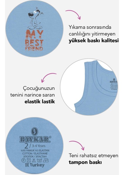 Erkek Çocuk Pamuklu Bisiklet Yaka Baskılı Atlet Tişört 3'lü Paket 2528 Renkli fiyatları