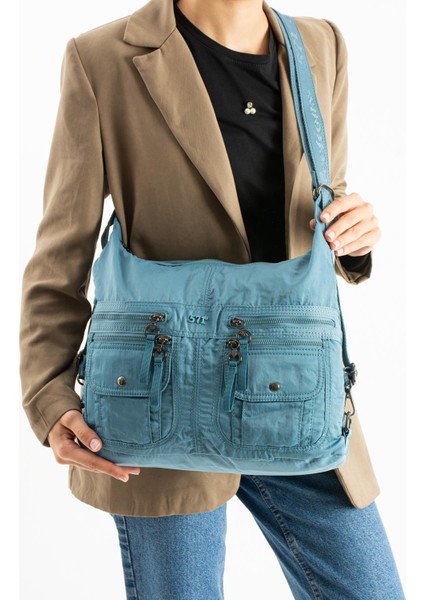 Yumuşak Dokulu Ultra Hafif, Esnek ve Su Geçirmez Polyamid Kumaş Omuz ve Sırt Çantası Mavi Model: (571-13-14J)