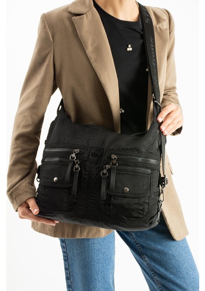 Yumuşak Dokulu Ultra Hafif, Esnek ve Su Geçirmez Polyamid Kumaş Omuz ve Sırt Çantası siyah Model: (571-13-14J)