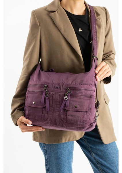 Yumuşak Dokulu Ultra Hafif, Esnek ve Su Geçirmez Polyamid Kumaş Omuz ve Sırt Çantası Mor Model: (571-13-14J)