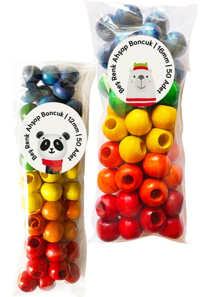 Iki Boy Beş Renk Ahşap Boncuk | 12MM ve 16MM | Küçük Kas Gelişimi | Renk Eşleştirme