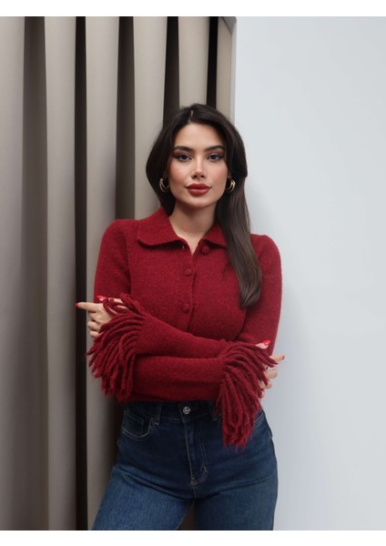 Kol Püsküllü Düğmeli Hırka