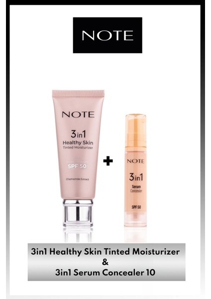 3in1 SPF50 Serisi 2'li Set 10 Medium - Healthy Skin Ton Eşitleyici Krem & Serum Concealer Kapatıcı