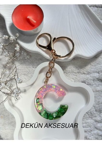 C Harfi Epoksi Yeşil Harf Anahtarlık