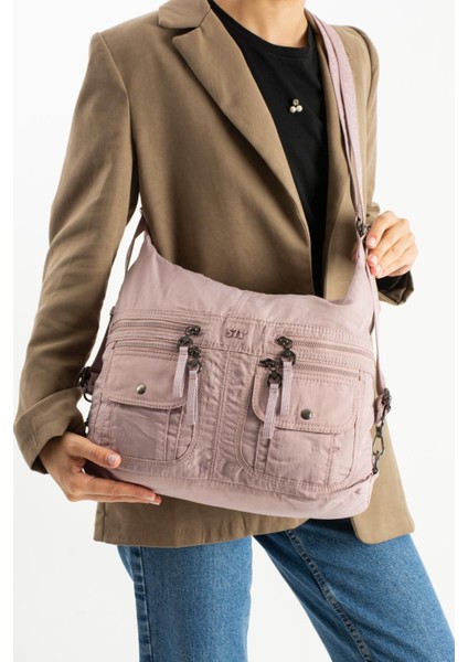 Yumuşak Dokulu Ultra Hafif, Esnek ve Su Geçirmez Polyamid Kumaş Omuz ve Sırt Çantası Pembe Model: (571-13-14J)