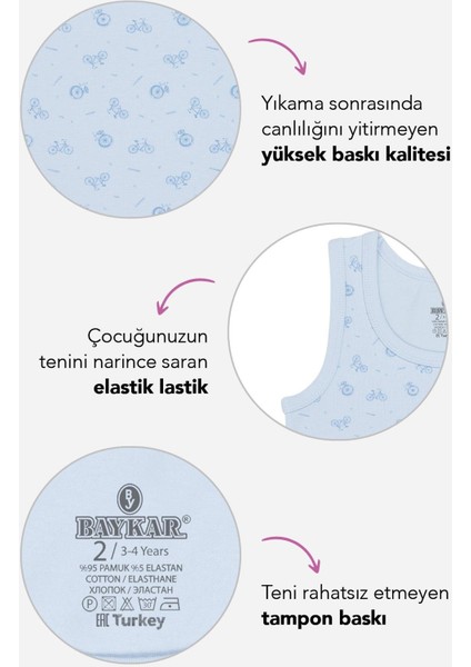 Erkek Çocuk Pamuklu Bisiklet Yaka Baskılı Atlet Tişört 3'lü Paket 2524 Renkli fiyatları