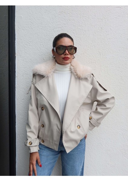 Kürk Yaka Bel Lastikli Trench fiyatları