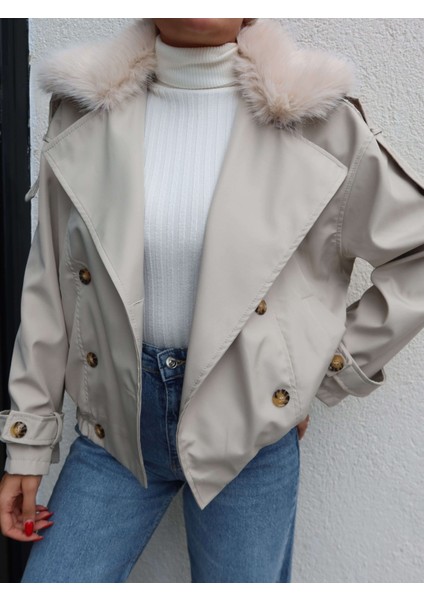 Kürk Yaka Bel Lastikli Trench modelleri