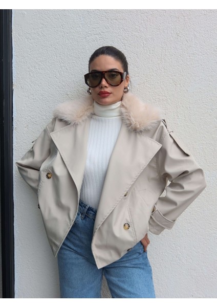 Kürk Yaka Bel Lastikli Trench fırsatları