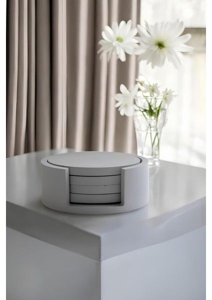 Beton Gri 4’lü Bardak Altlığı Seti ve Stand | Minimalist Modern Dekoratif Beton Altlık Takımı fiyatları