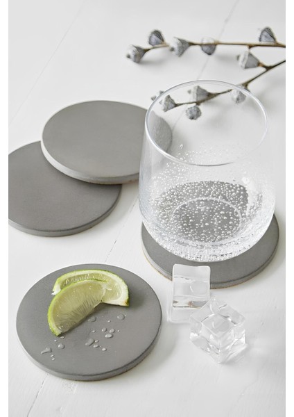 Beton Gri 4’lü Bardak Altlığı Seti ve Stand | Minimalist Modern Dekoratif Beton Altlık Takımı modelleri