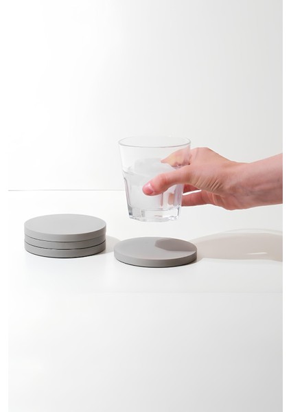 Beton Gri 4’lü Bardak Altlığı Seti ve Stand | Minimalist Modern Dekoratif Beton Altlık Takımı