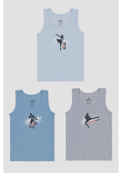 Erkek Çocuk Pamuklu Bisiklet Yaka Baskılı Atlet Tişört 3'lü Paket 2522 Renkli