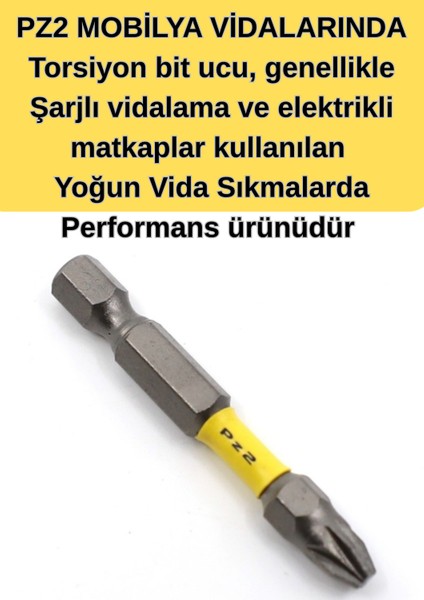 2 Adet - Pz2 - 50 mm Torsiyon Bits Uç- Matkap Şarjlı Vidalama Bits Aparatı