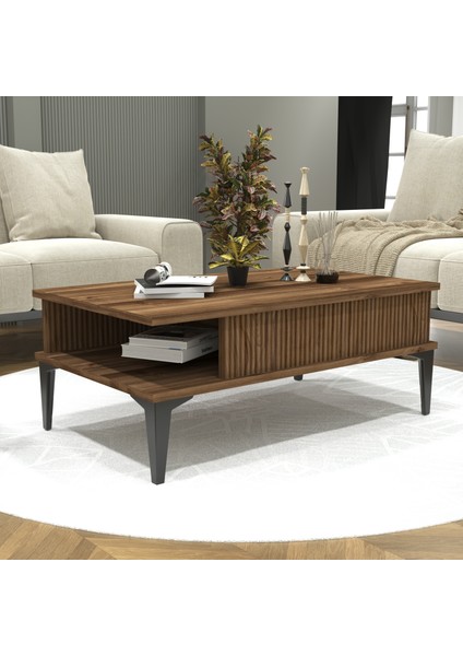 Marin Orta Sehpa , Ceviz , Çizgi Desenli , Raflı fırsatları