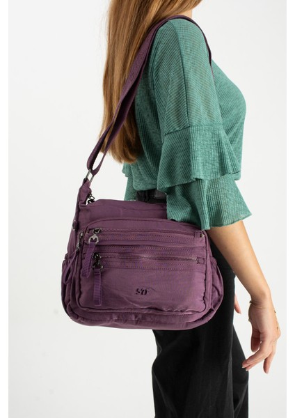 Yumuşak Dokulu Ultra Hafif, Esnek ve Su Geçirmez Polyamid Kumaş Omuz Çantası Mor Model: (571-13-14C)