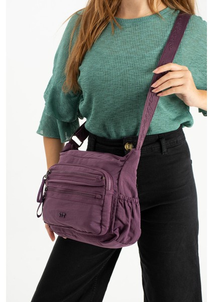 Yumuşak Dokulu Ultra Hafif, Esnek ve Su Geçirmez Polyamid Kumaş Omuz Çantası Mor Model: (571-13-14C) fiyatları