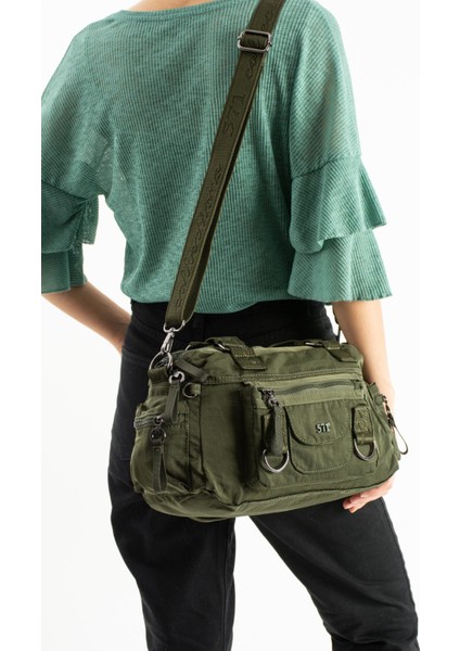 Yumuşak Dokulu Ultra Hafif, Esnek ve Su Geçirmez Polyamid Kumaş Omuz ve Kol Çantası Koyu Yeşil Model: (571-13-14K)