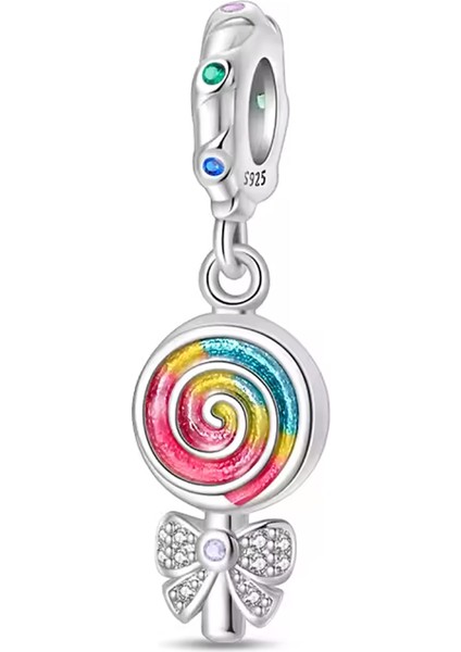 Renkli Şeker Sallantılı Gümüş Charm
