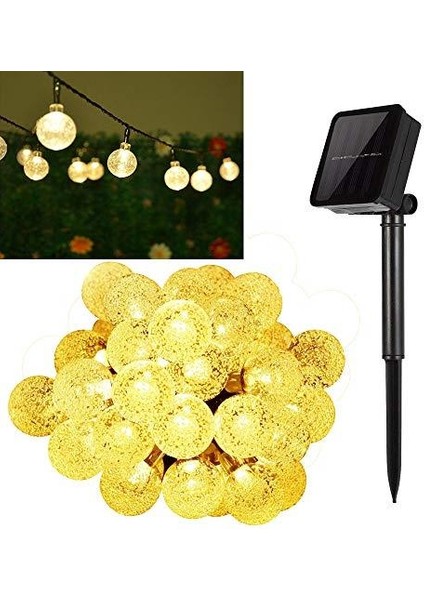 7 Metre 50 LED Sarı Şeffaf Kristal Top 8 Modlu Solar Güneş Enerjili Bahçe Teras Parti Balkon Süsü Aydınlatma Lambası