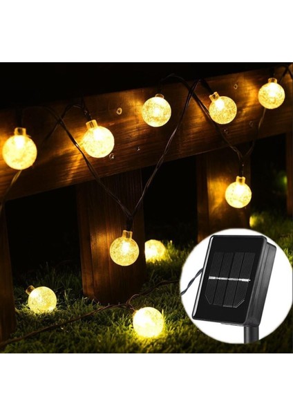 7 Metre 50 LED Sarı Şeffaf Kristal Top 8 Modlu Solar Güneş Enerjili Bahçe Teras Parti Balkon Süsü Aydınlatma Lambası fiyatları