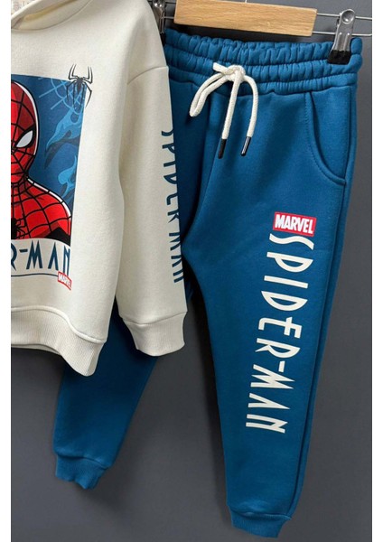 Erkek Çocuk Örümcek Adam Digital Baskılı Kapşonlu Sweat Mavi Eşofman Takım fırsatları