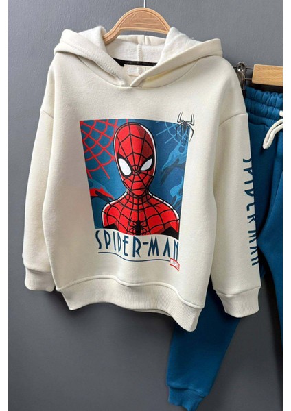 Erkek Çocuk Örümcek Adam Digital Baskılı Kapşonlu Sweat Mavi Eşofman Takım modelleri