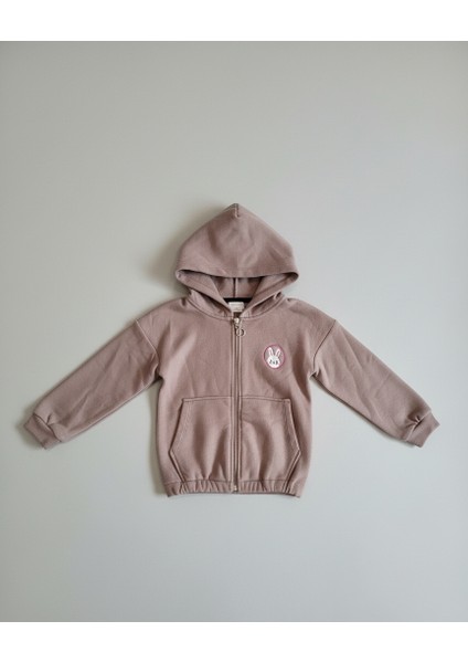 Minik Tavşan Nakışlı Fermuarlı Kapüşonlu Kız Çocuk Polar Hırka fiyatları