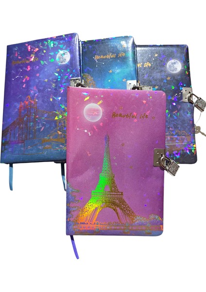 Yıldızlı Gece Hatıra Defteri (Günlük) Kilitli Defter 80 Yaprak - Paris Eyfel fırsatları