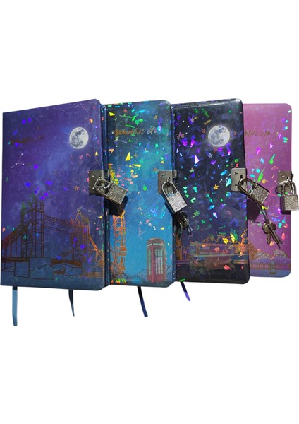 Yıldızlı Gece Hatıra Defteri (Günlük) Kilitli Defter 80 Yaprak - Paris Eyfel indirimleri