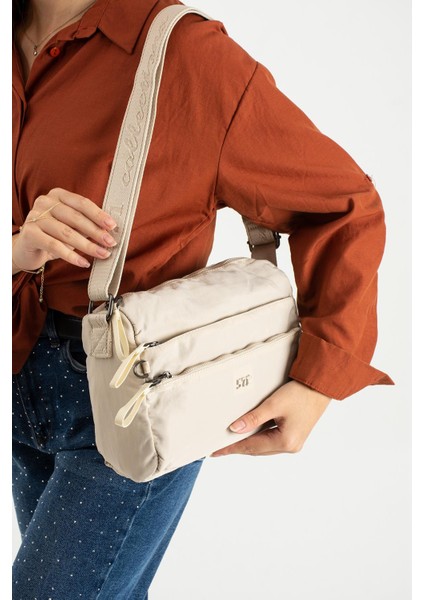 Yumuşak Dokulu Ultra Hafif, Esnek ve Su Geçirmez Polyamid Kumaş Omuz Çantası Bej Model: (571-13-14C)