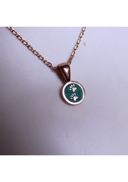 925 Ayar Gümüş Yeşil Mineli Rose Kaplama Patili Minimal Kolye fiyatları