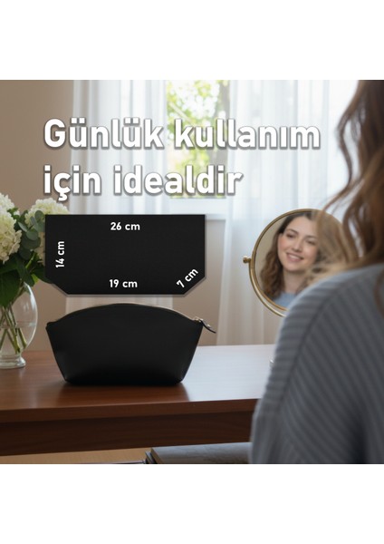 El Yapımı Siyah Hakiki Deri Makyaj Çantası | Çok Fonksiyonlu, Şık ve Dayanıklı Seyahat Kozmetik Çantası