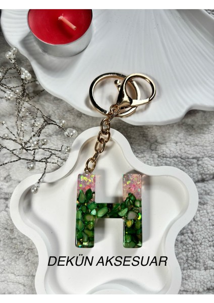 H Harfi Epoksi Yeşil El Yapımı Anahtarlık