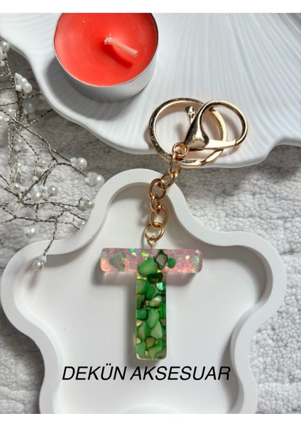 T Harfi Epoksi Yeşil Harf Anahtarlık